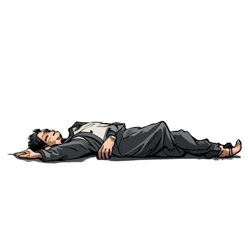  person lying on the ground, unconscious. the style is a dark american comic