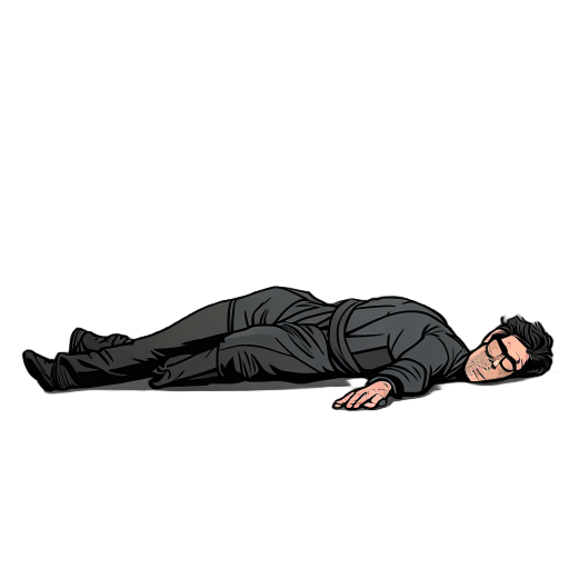  person lying on the ground, unconscious. the style is a dark american comic