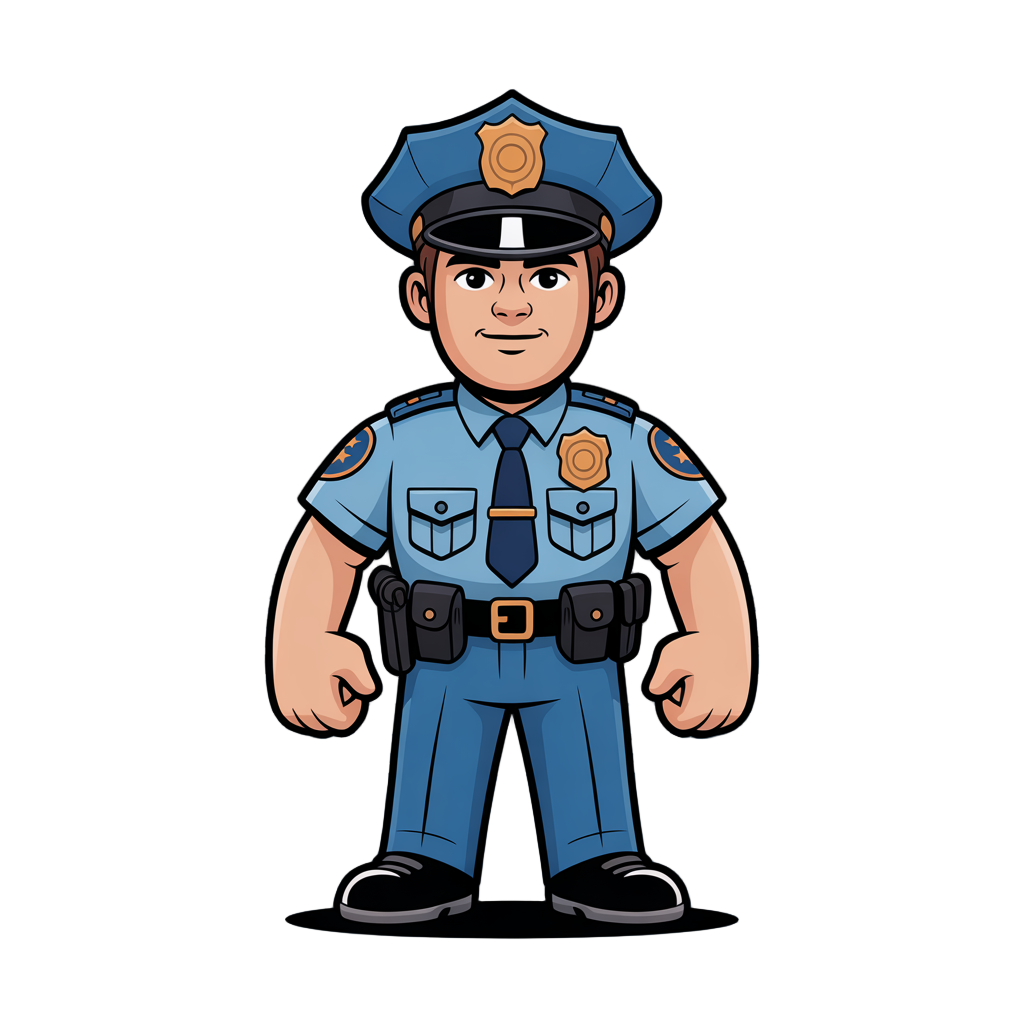 a new york city police officer in full uniform seen from a side profile, standing straight, detailed nypd badge, utility belt, police hat,
