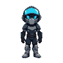 crie um personagem inspirado na samus com capacete  tendo uma armadura espacial branca detalhes preto e azul capacete com visor azul