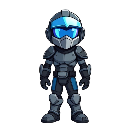 crie um personagem inspirado na samus com capacete  tendo uma armadura espacial banca detalhes preto e azul capacete com visor azul