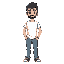 create a pokemon style. caucasian man with short beard black hair white t-shirt and jeans