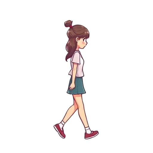 girl walk side view
