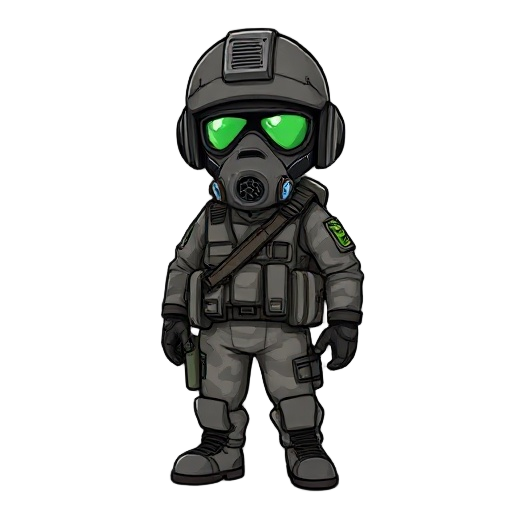 hecu grunt soldier from the half-life video game series. the soldier should wear the iconic grey urban camouflage uniform, including a gas mask with green-tinted lenses, a grey urban cammo helmet, and tactical gear such as a vest, belt, and pouches.