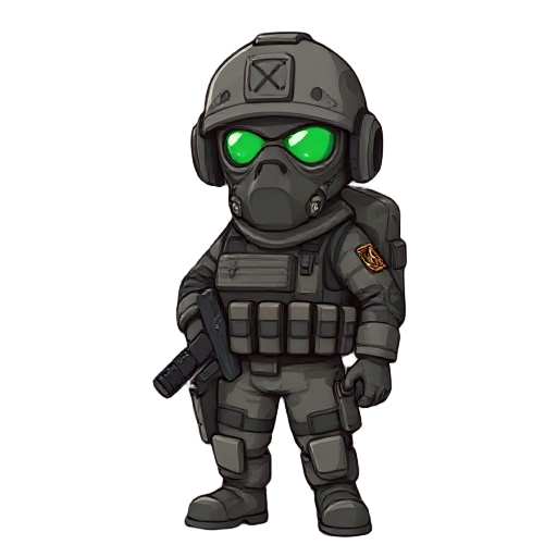 hecu grunt soldier from the half-life video game series. the soldier should wear the iconic grey urban camouflage uniform, including a gas mask with green-tinted lenses, a grey urban cammo helmet, and tactical gear such as a vest, belt, and pouches.