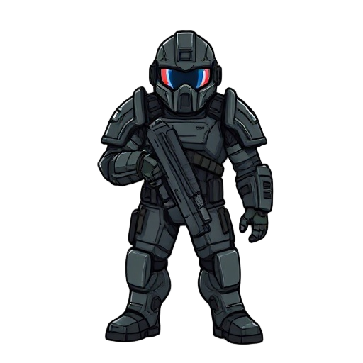 army man full armored in a rtro futuristic style
