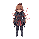 armored girl with red lightning effects