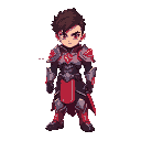 armored boy with red lightning effects