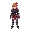 armored girl with red lightning effects