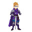 flashback art style of a normal human in his 20s young knight, no helmet, yellow typer fade haircut, with a sword. color variant of blue and violet