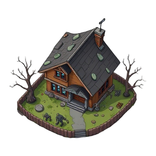 damage house from zombie apocalypse  topdown view