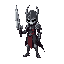 dame un personaje similar a la estetica del hollow knight que tenga una espada y un escudo, que se vea algo siniestro