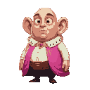 bald man with huge ears and big mug royal man wearing a pink dress