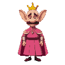 bald man with huge ears and big mug royal man wearing a pink dress