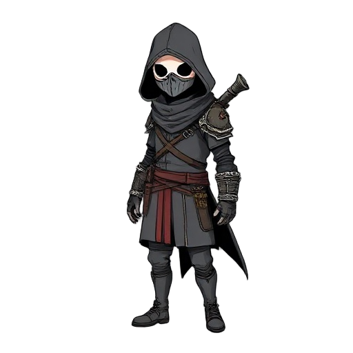 hand draw of bloodborne hunter with no hat, with mask