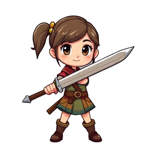 schoolgirl having sword made by wood to pixel