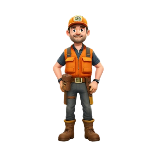worker with orange vest, boots and tool belt