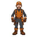 worker with orange vest, boots and tool belt
