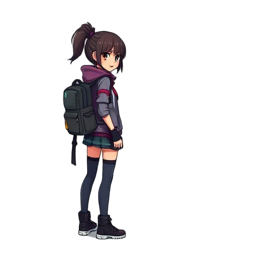 cyberpunk girl with backpack