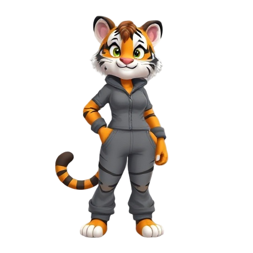 curvy anthro female tiger in a gray jumpsuit