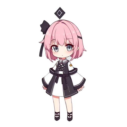 jadehsr, pink hair, grey eyes, two-tone dress, black headwear, detached sleeves