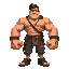  muscular and cartoonish like ralph from wreck-it ralph. he wears tattered clothes and has oversized, rectangular fists. 