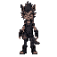 a fierce werewolf punk female, standing in a rebellious pose. she has spiky, unkempt fur, a mohawk hairstyle, and multiple piercings on her ears. her eyes glow intensely, and she wears a torn leather 