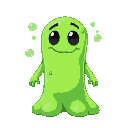 a green slime with some bubbles with out hands or legs, like a slime from slime rancher