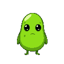 a green deformed, oval slime with just eyes, no legs, no arms, 