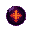 pixel art style, a dark magical orb with a glowing fiery-orange cross in the center. the orb has deep purple and black hues, with subtle highlights creating a mystical aura. the background is a dark