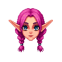 full-body image, game character, elf girl, pink braided hair