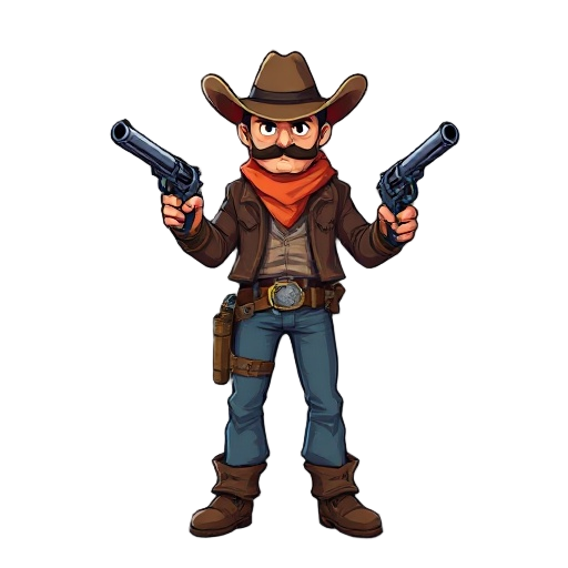 a retrowave cowboy with two pistols 
