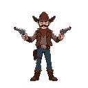 a retrowave cowboy with two pistols 