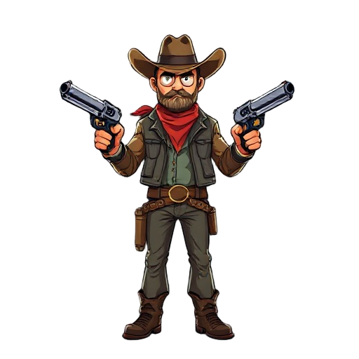 a retrowave cowboy with two pistols 