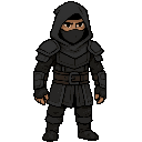 medieval assassin rpg style, male, idle position, dark armor, unarmed.