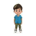a young boy with blue t-shirt and green pants