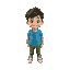 a young boy with blue t-shirt and green pants