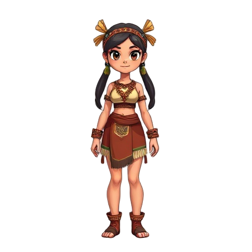 faça uma personagem feminina com roupas indígenas 
