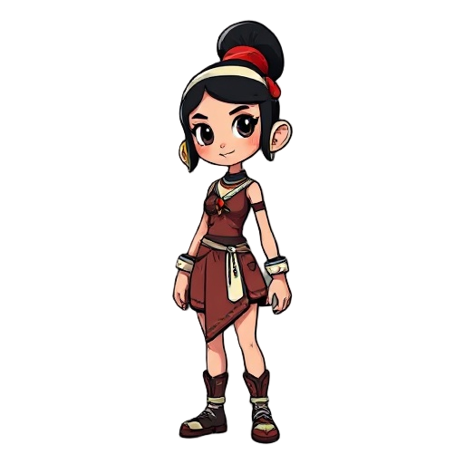 faça uma personagem feminina com roupas indígenas com características do jogo cuphead 