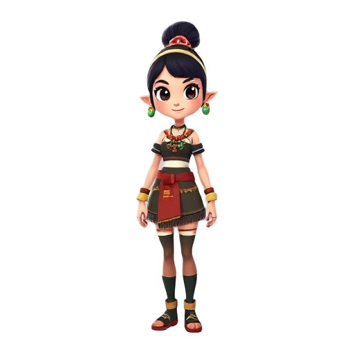 faça uma personagem feminina com roupas indígenas com características do jogo cuphead 