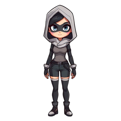 personagem feminina mascarado e com uma capa, 