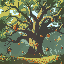 acorns falling from the sky in a large oak forrest