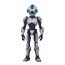crie um cyborg, com a cabeça sendo humana, e do pescoço pra baixo sendo tudo partes mecanicas.