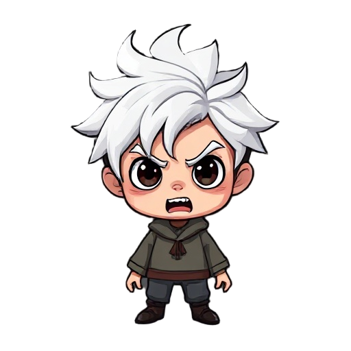 a boy with white hair and last time scary