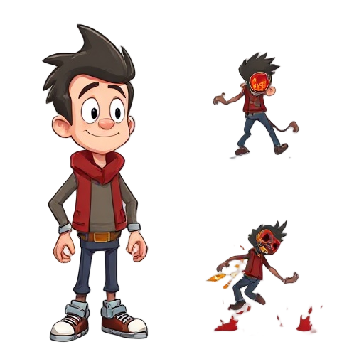 john henry in idle mode, walk mode, attack mode, jump and fall mode and demage and death mode.