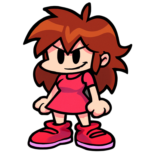 a "friday night funkin'" style cartoon character with exaggerated proportions and vibrant colors. the character is a young girl with medium-length, spiky brown hair that has a prominent beige tuft on 