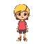 crie uma criança em pixel da lado estilo a casa de brinquedos do sr hop cor da camisa rosa claro