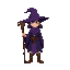 witch with staff, purple hat, robe, leather boots