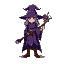 witch with staff, purple hat, robe, leather boots