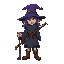 witch with staff, purple hat, robe, leather boots